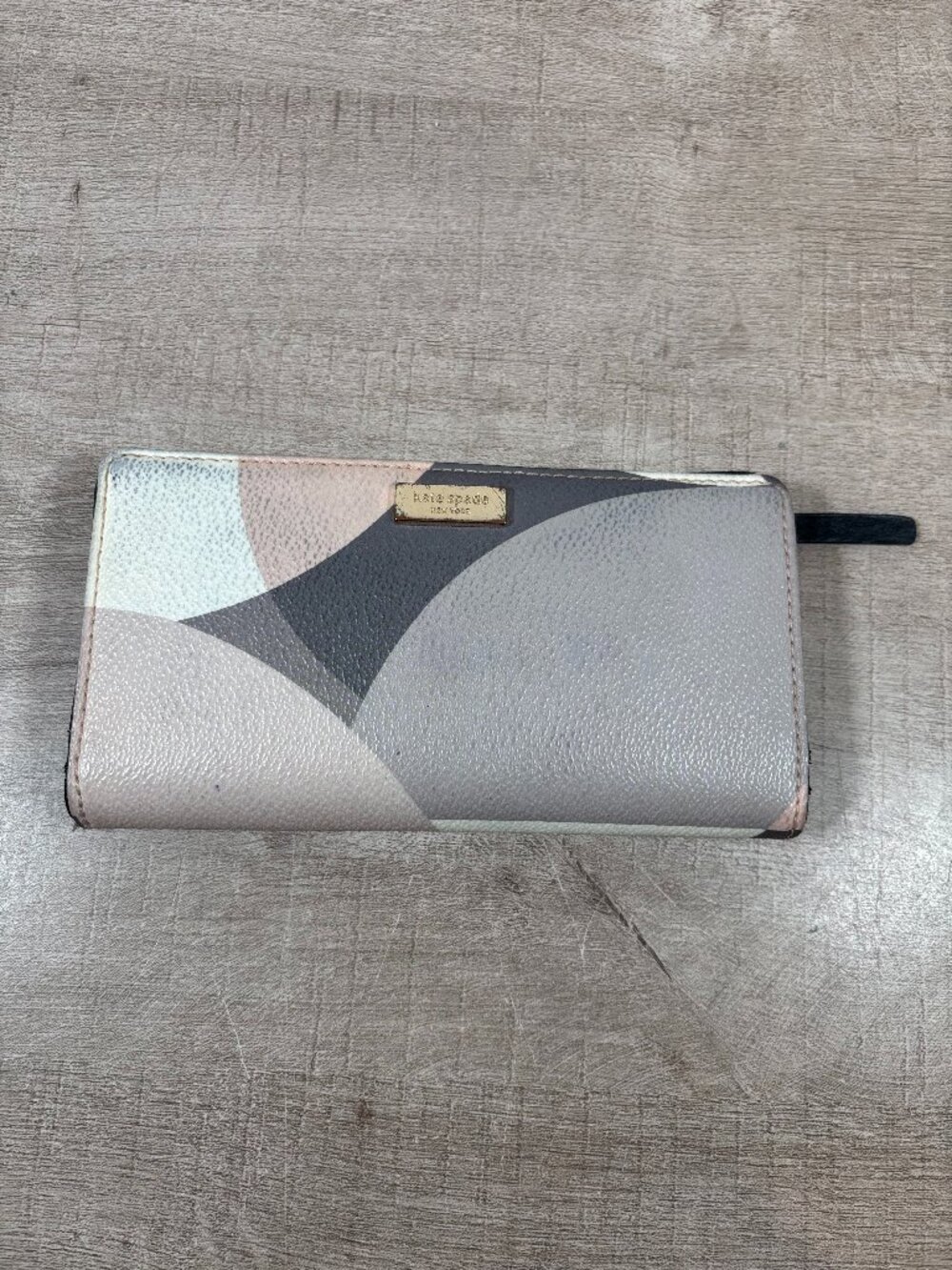 Kate Spade Bi-Fold Card Wallet Geometric Leather Pink Gray White